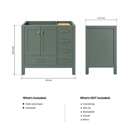 Beckford 36-inch Vintage Green base cabinet on dimensions