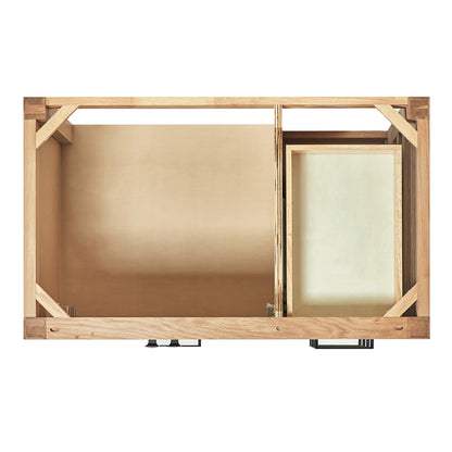 Beckford 36-inch Natural Oak base cabinet on white back ground front view open door