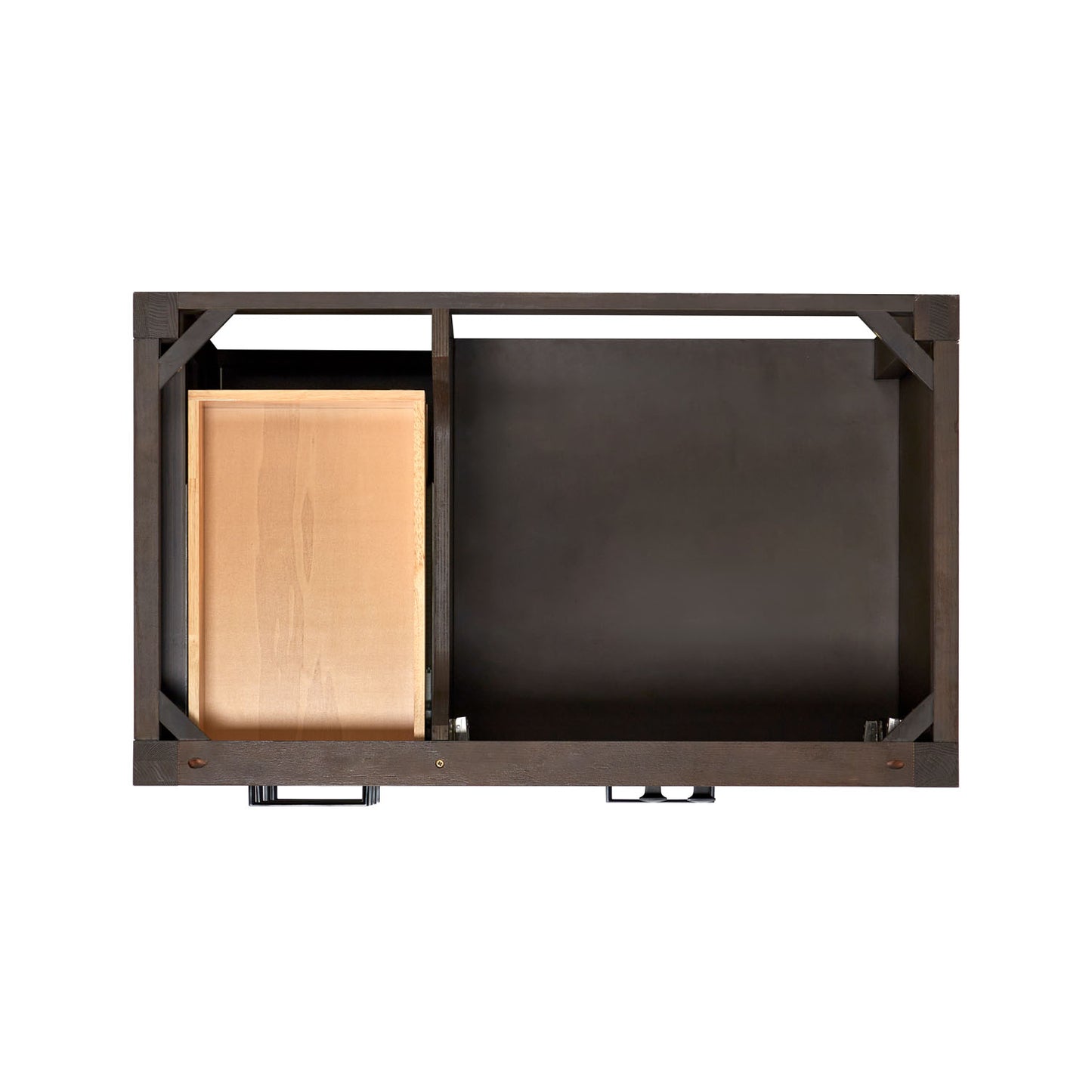 Beckford 36-inch Brown Oak base cabinet on white back ground front view open door