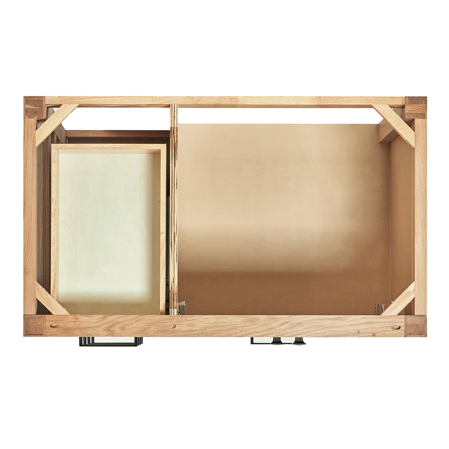 Beckford 36-inch Natural Oak base cabinet on white back ground front view open door
