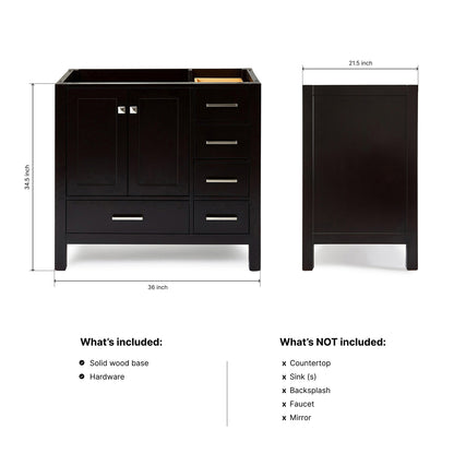 Beckford 36-inch Espresso base cabinet on dimensions