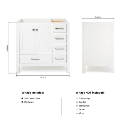 Beckford 36-inch White base cabinet on dimensions