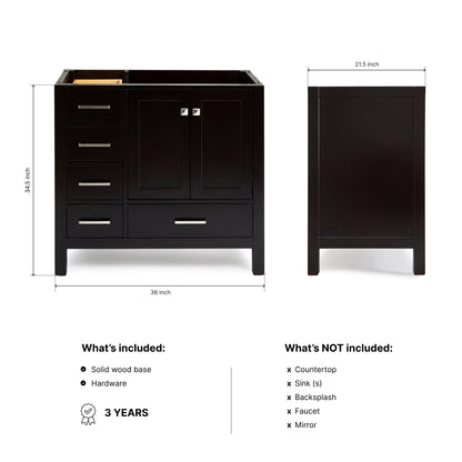 Beckford 36-inch Espresso base cabinet on dimensions