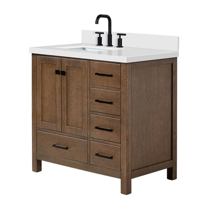 Beckford 36-Inch Brown Oak bathroom vanity on white background – product photo 4
