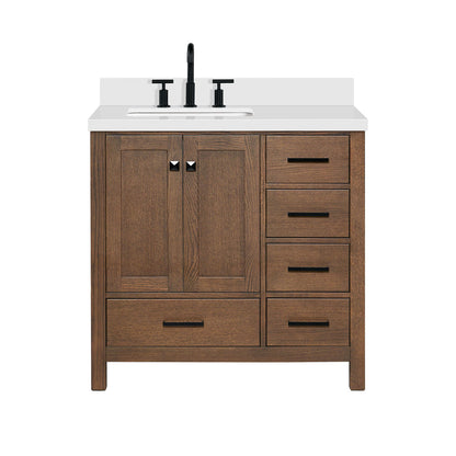 Beckford 36-Inch Brown Oak bathroom vanity on white background – product photo 3