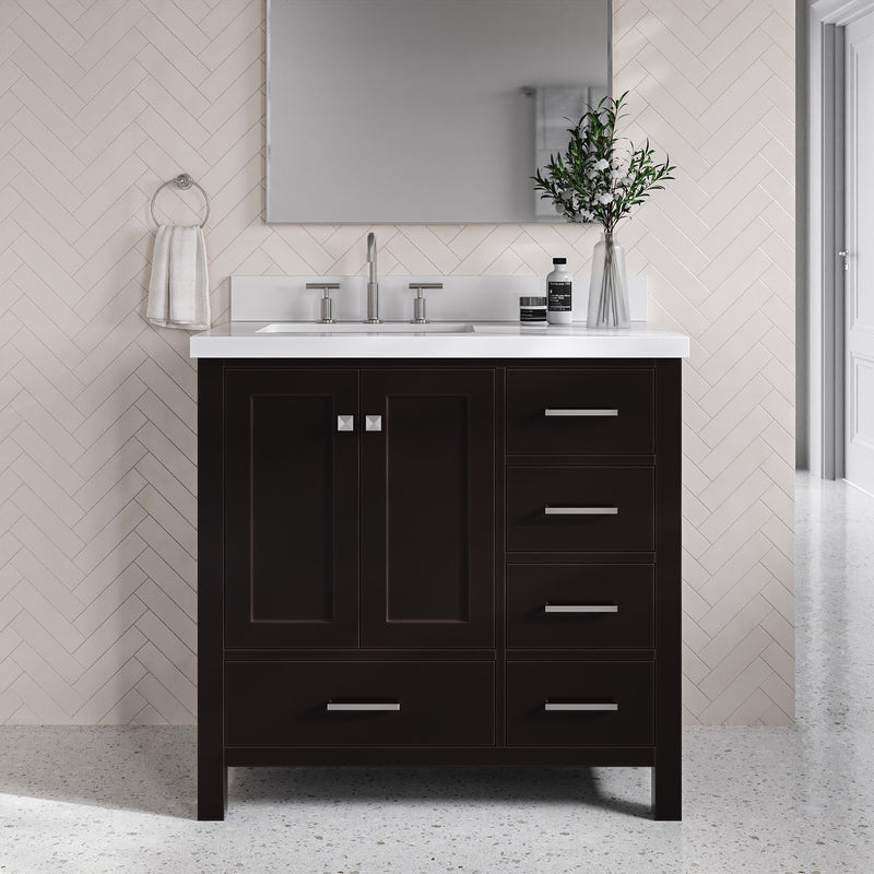Beckford 36-Inch Espresso bathroom vanity in styled bathroom setting