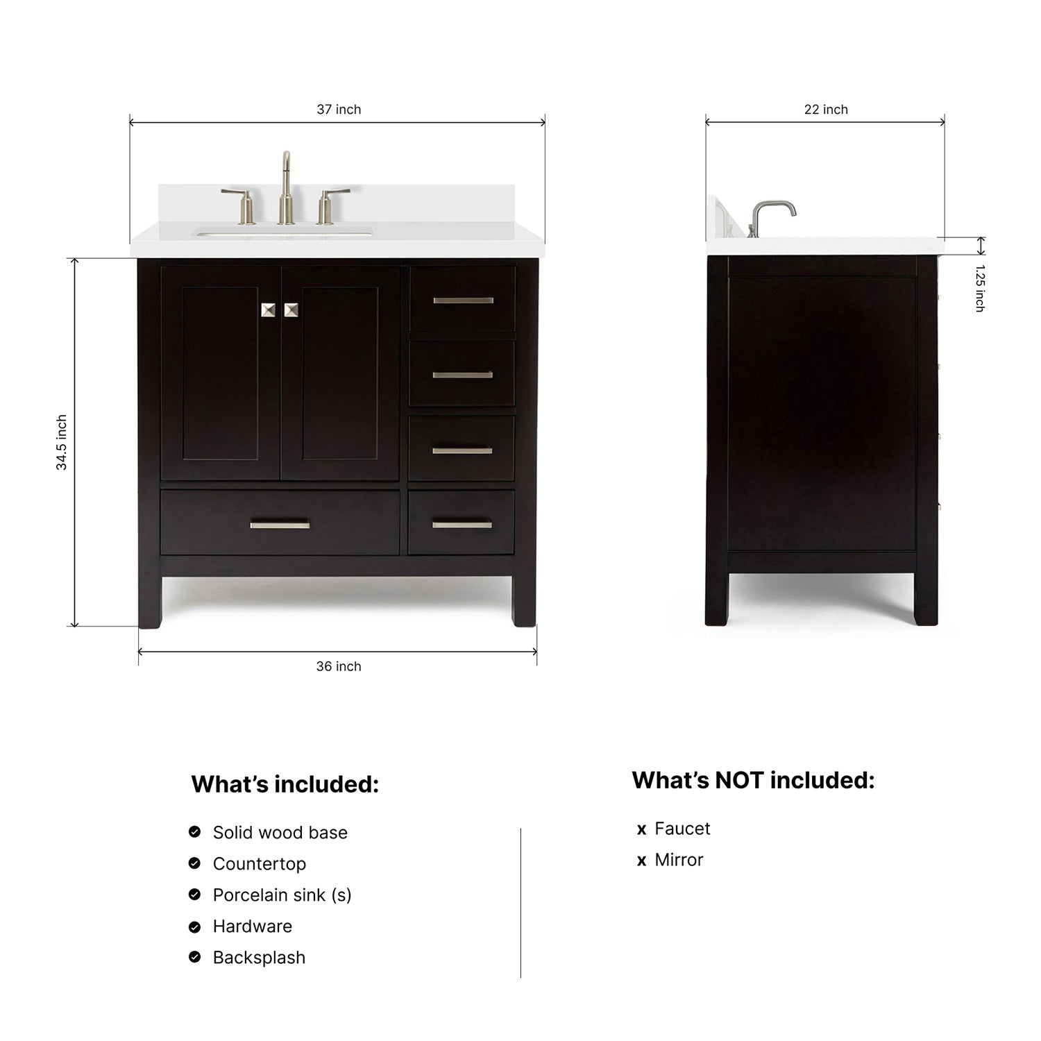 Beckford 36-Inch Espresso bathroom vanity dimensions