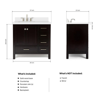 Beckford 36-Inch Espresso bathroom vanity dimensions