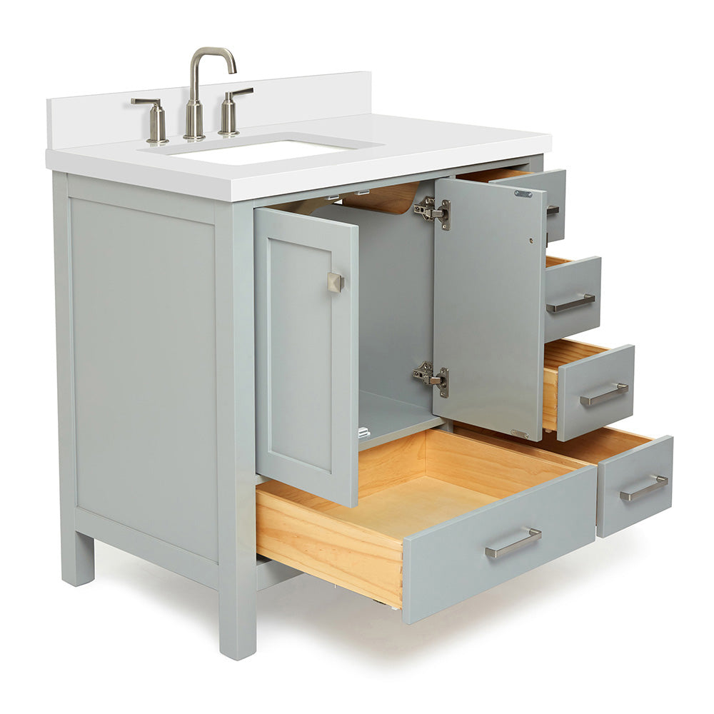 Beckford 36-Inch Grey bathroom vanity on white background – product photo 1