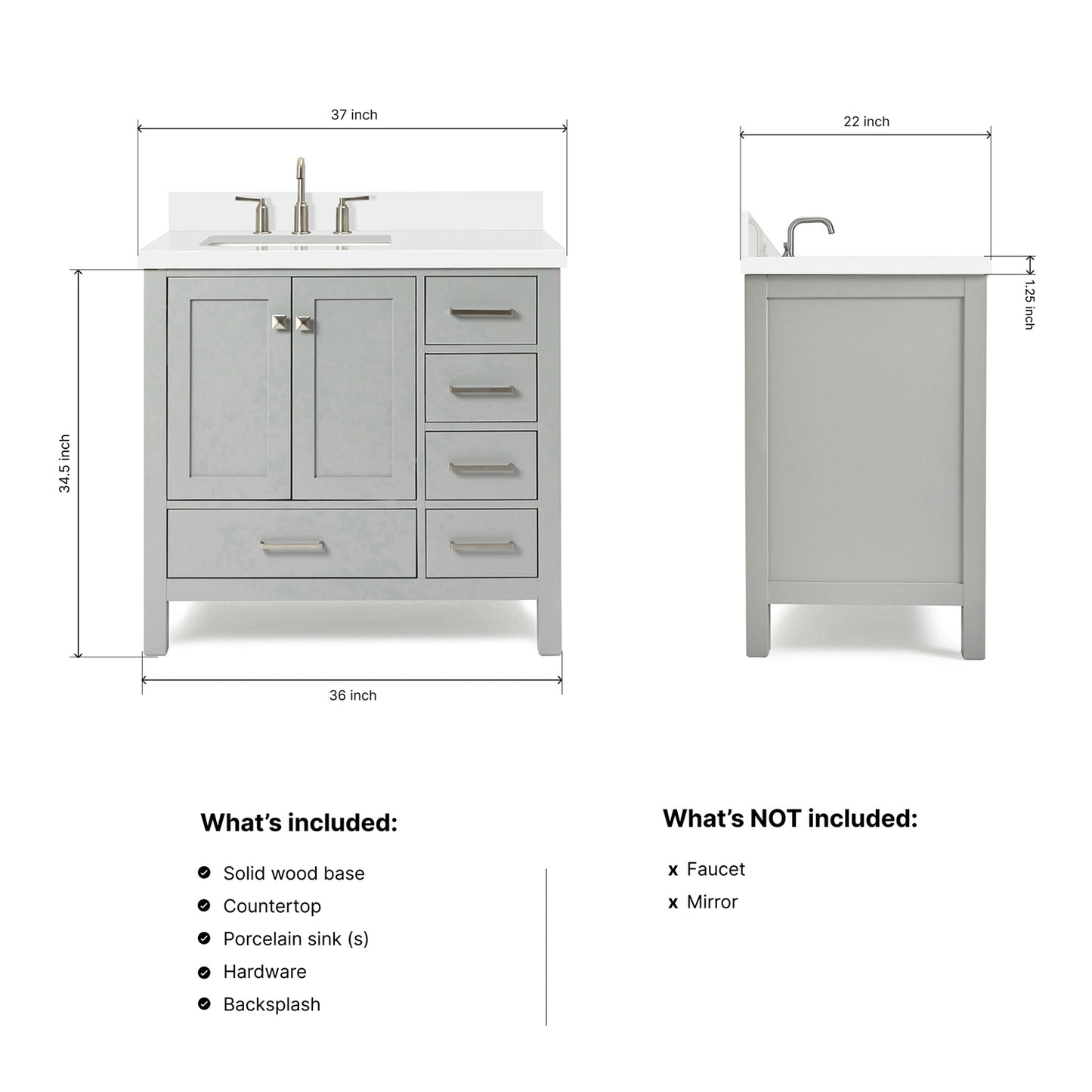 Beckford 36-Inch Grey bathroom vanity dimensions