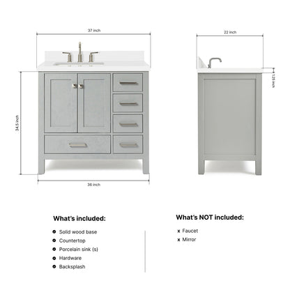 Beckford 36-Inch Grey bathroom vanity dimensions