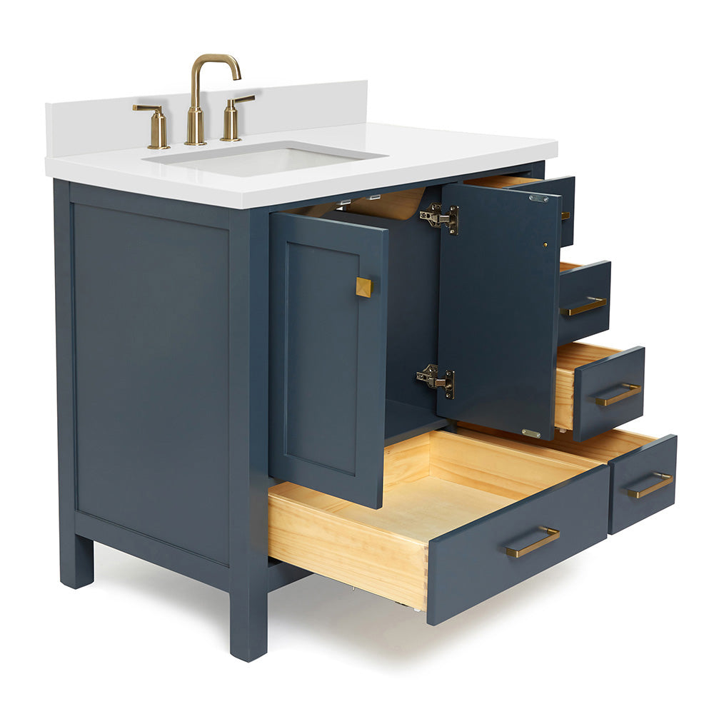 Beckford 36-Inch Midnight Blue bathroom vanity on white background – product photo 1