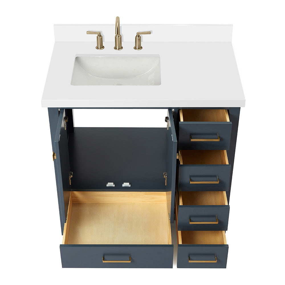 Beckford 36-Inch Midnight Blue bathroom vanity on white background – product photo 2