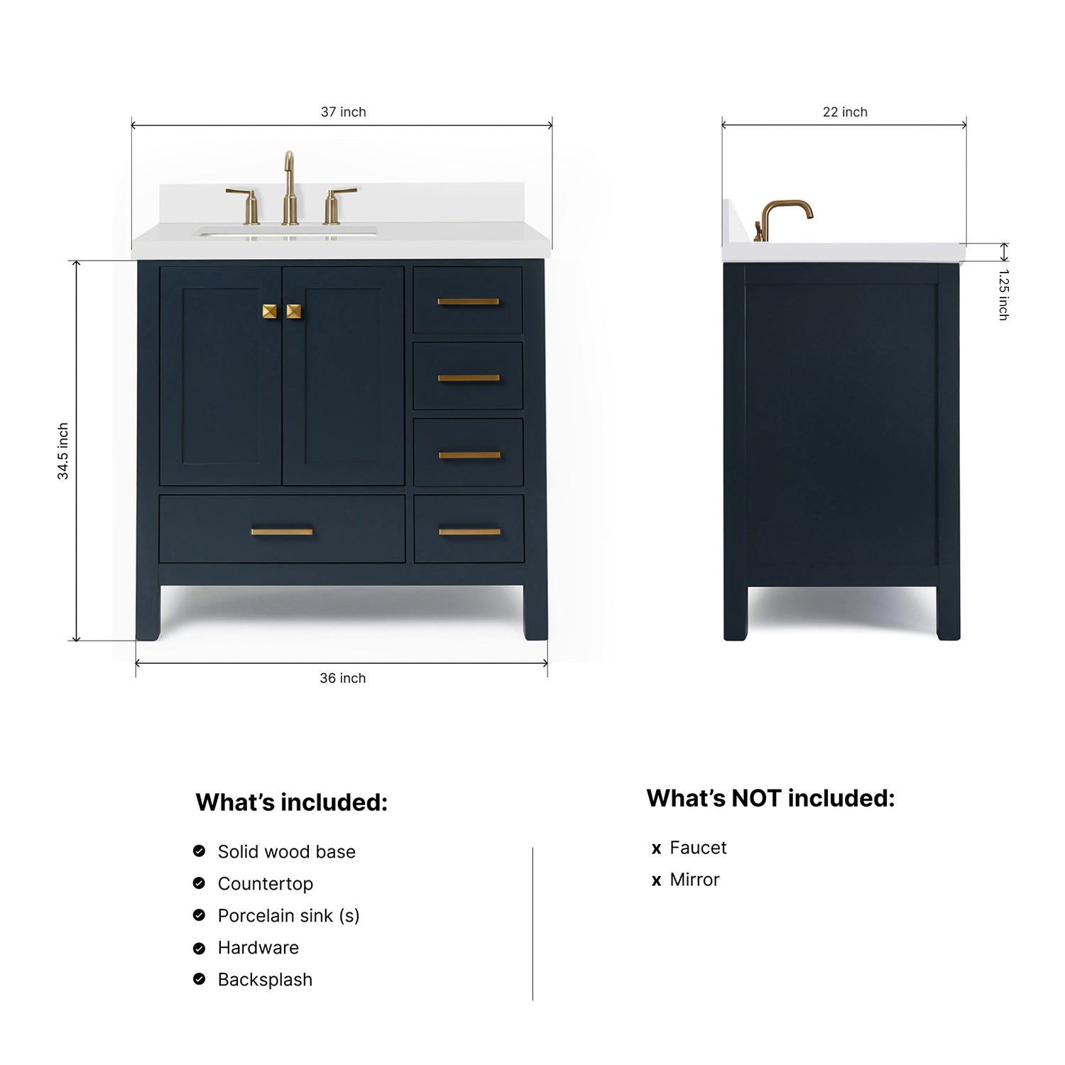 Beckford 36-Inch Midnight Blue bathroom vanity dimensions