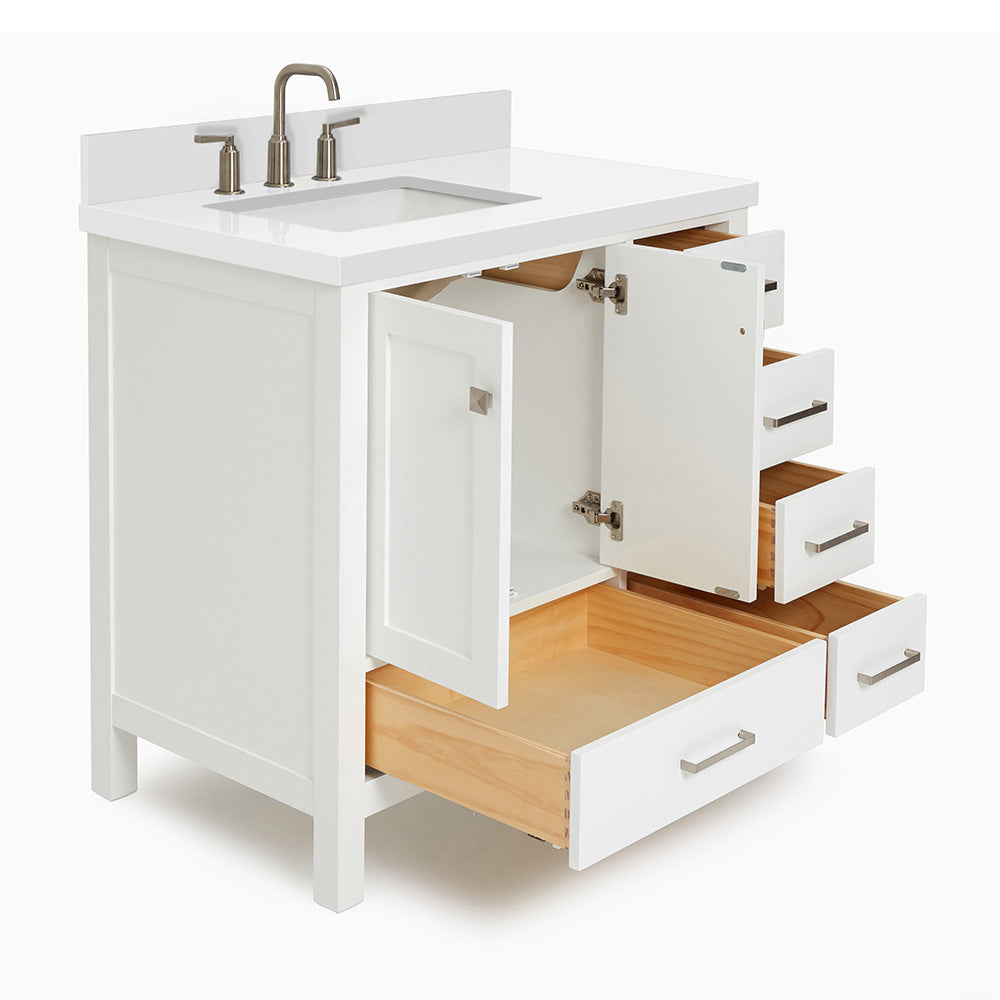 Beckford 36-Inch White bathroom vanity on white background – product photo 1