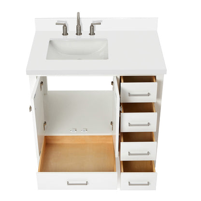 Beckford 36-Inch White bathroom vanity on white background – product photo 2
