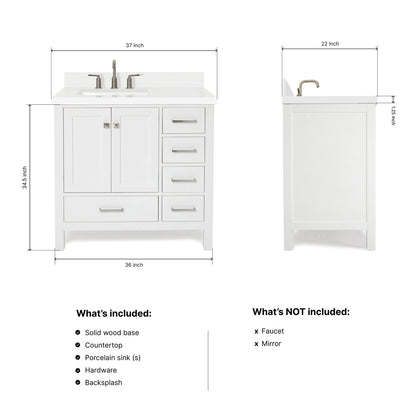 Beckford 36-Inch White bathroom vanity dimensions