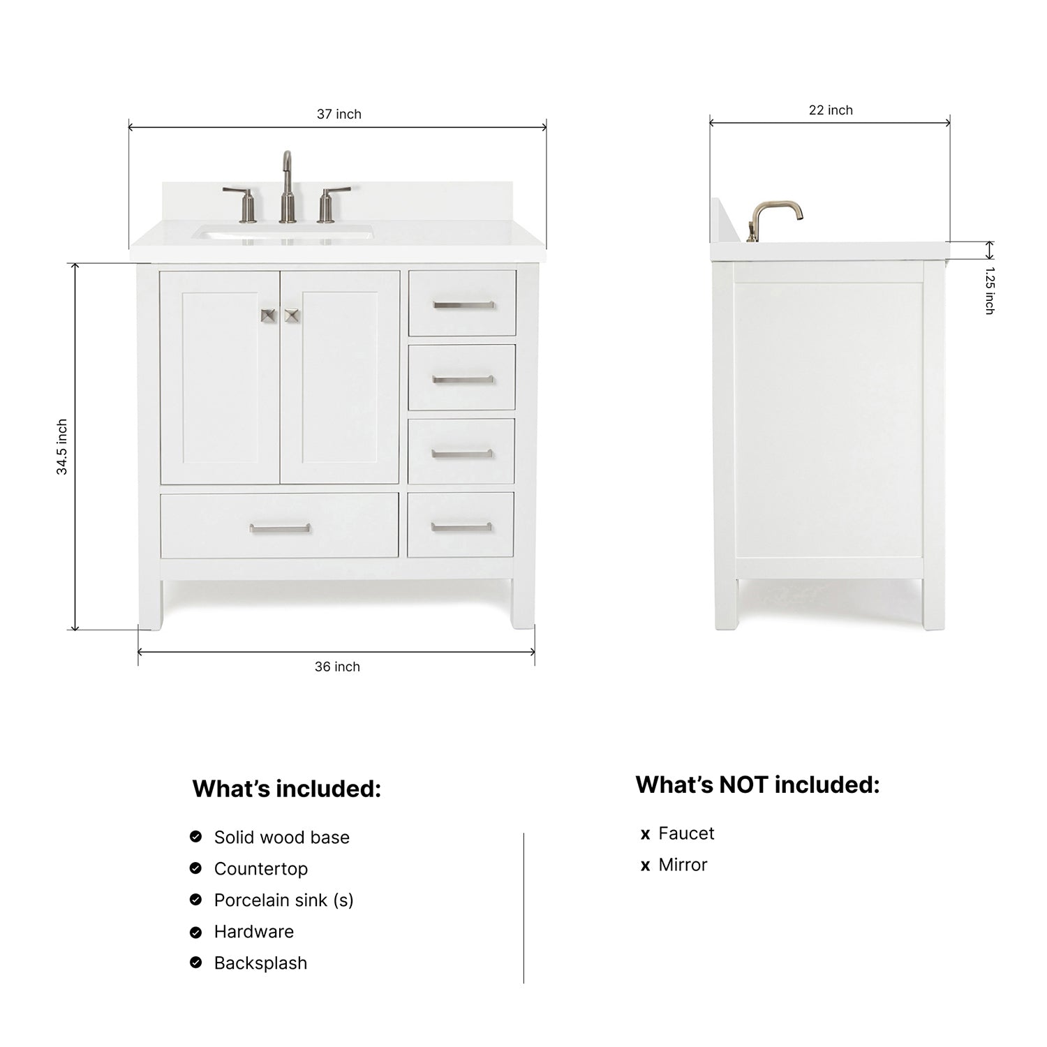 Beckford 36-Inch White bathroom vanity dimensions