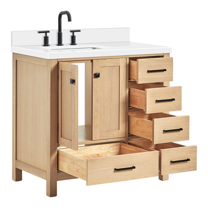 Beckford 36-Inch White Oak bathroom vanity on white background – product photo 1