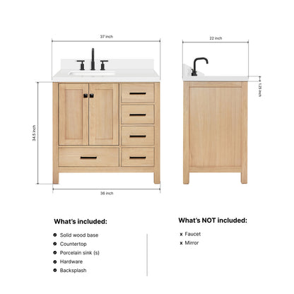 Beckford 36-Inch White Oak bathroom vanity dimensions