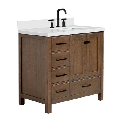 Beckford 36-Inch Brown Oak bathroom vanity on white background – product photo 4