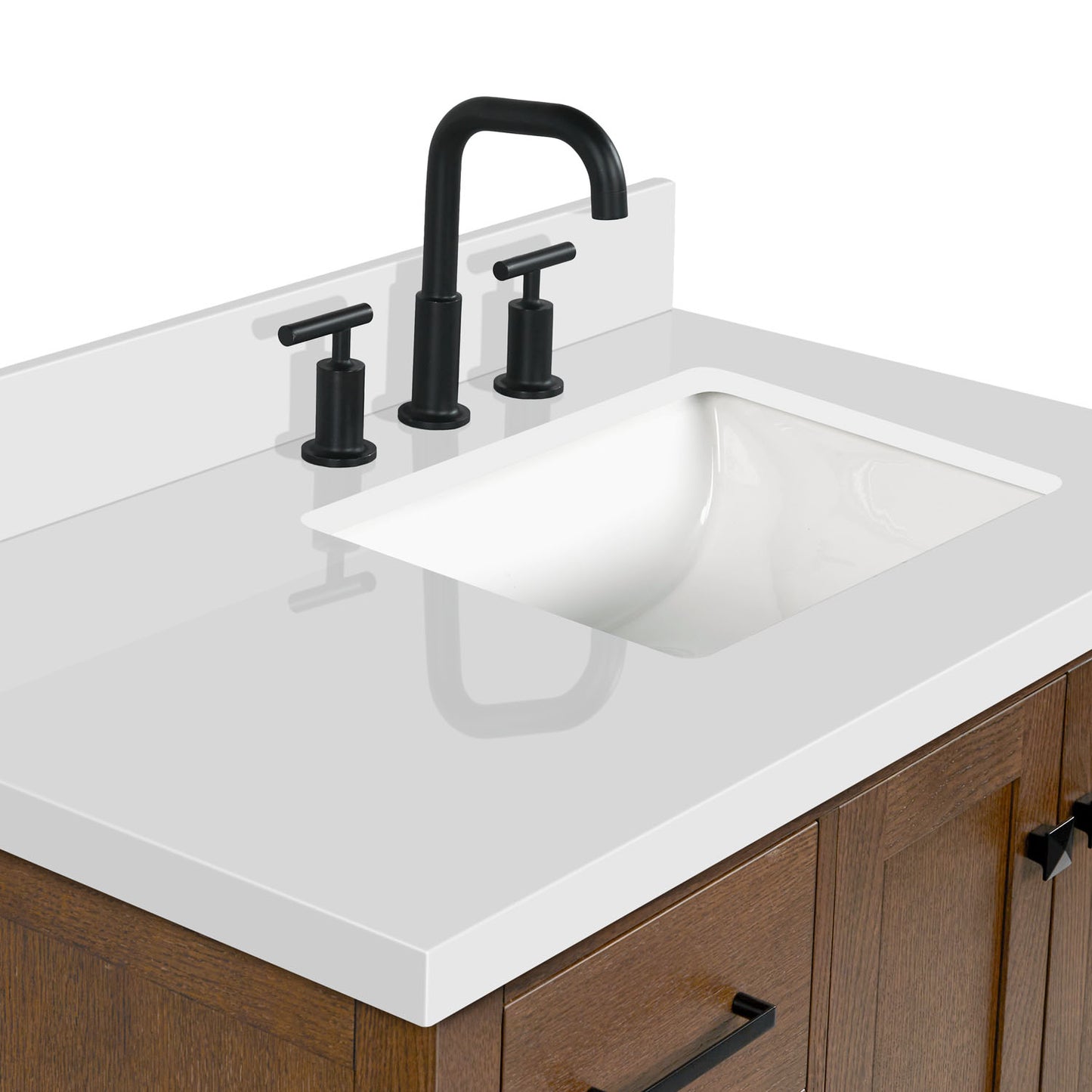 Beckford 36-Inch Brown Oak bathroom vanity on white background – product photo 11