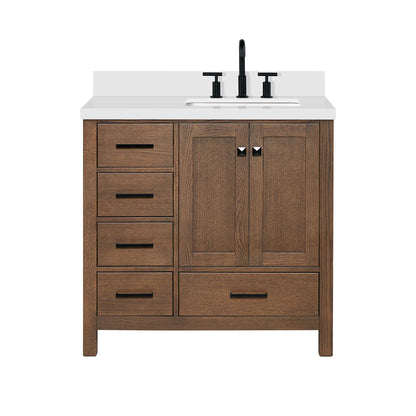 Beckford 36-Inch Brown Oak bathroom vanity on white background – product photo 3