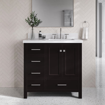 Beckford 36-Inch Espresso bathroom vanity in styled bathroom setting