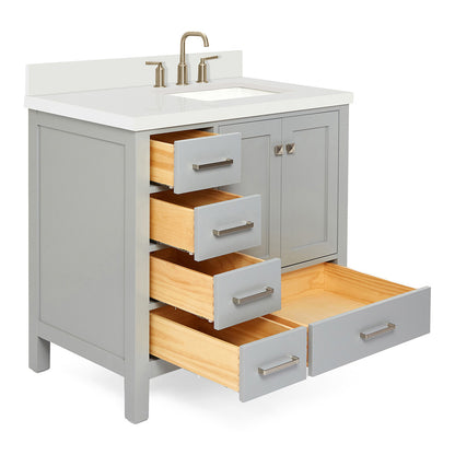 Beckford 36-Inch Grey bathroom vanity on white background – product photo 1