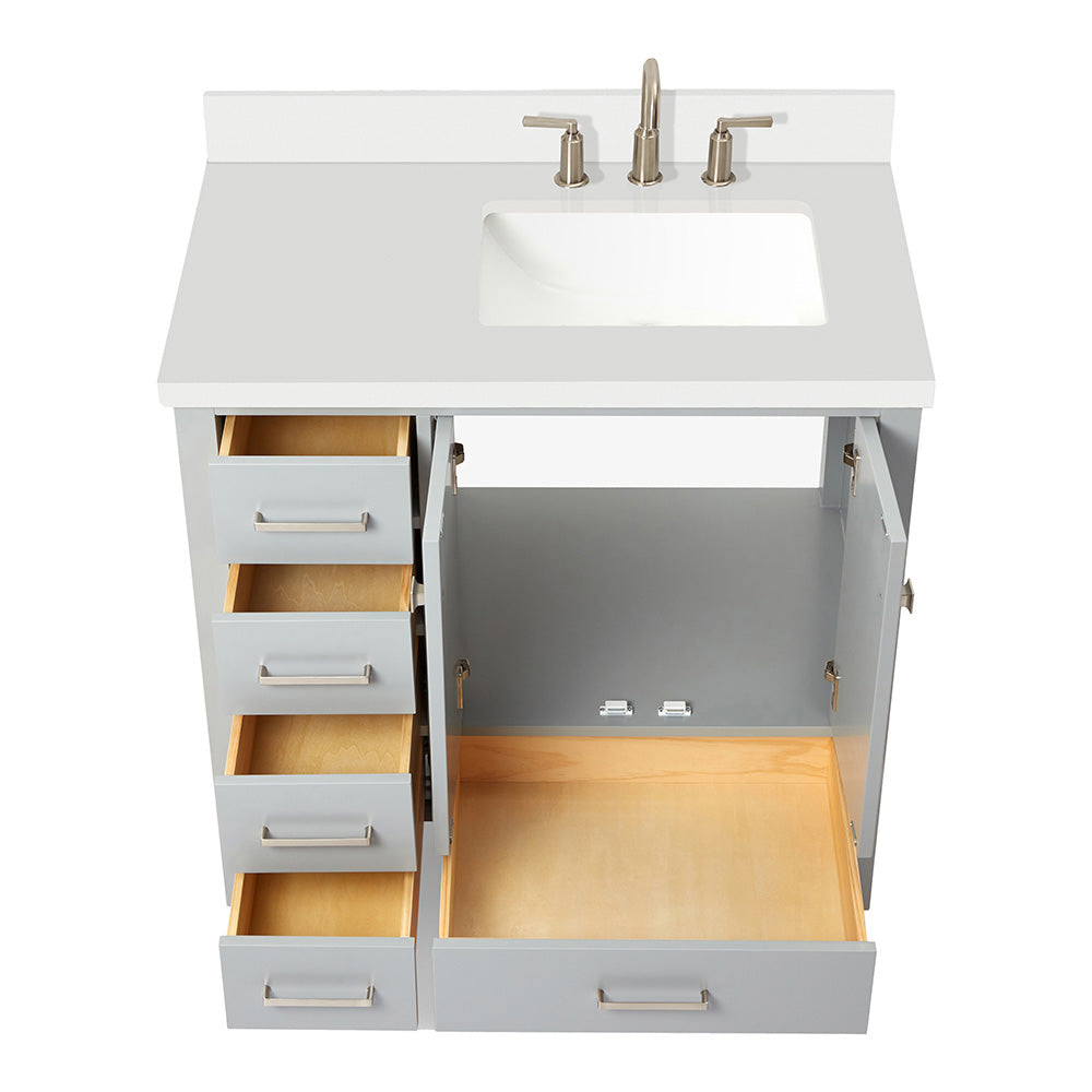 Beckford 36-Inch Grey bathroom vanity on white background – product photo 2