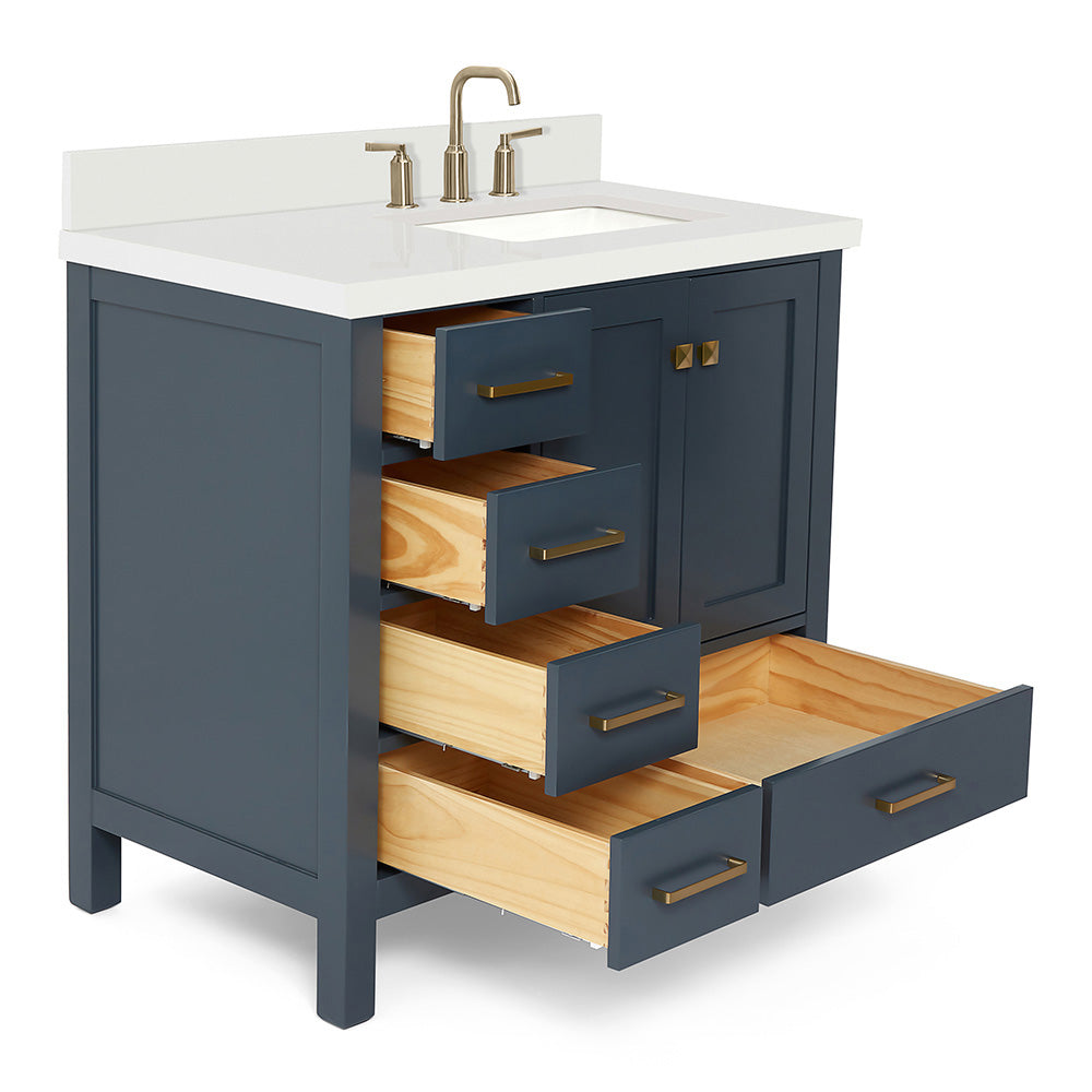 Beckford 36-Inch Midnight Blue bathroom vanity on white background – product photo 1