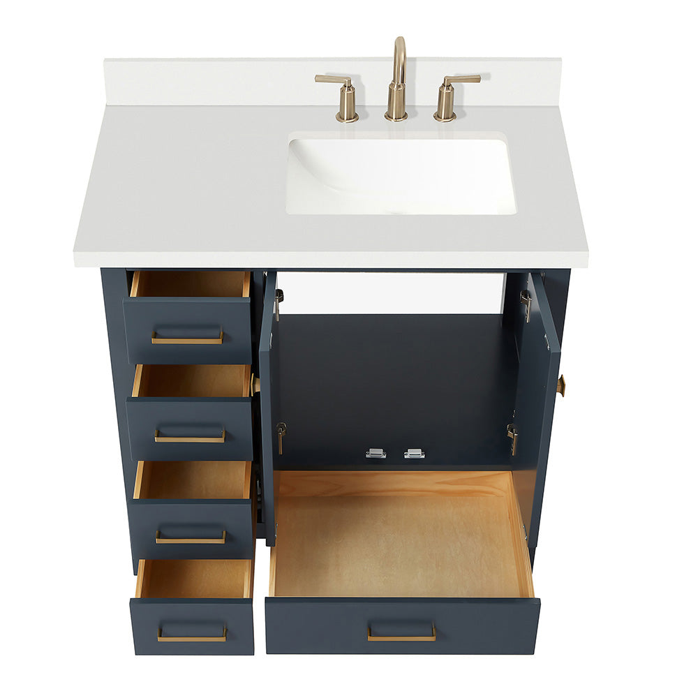 Beckford 36-Inch Midnight Blue bathroom vanity on white background – product photo 2