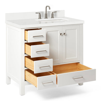 Beckford 36-Inch White bathroom vanity on white background – product photo 1