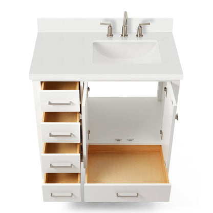 Beckford 36-Inch White bathroom vanity on white background – product photo 2