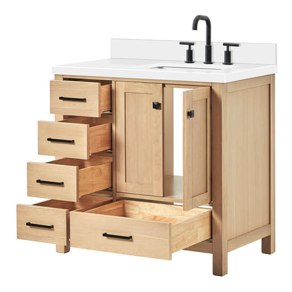 Beckford 36-Inch White Oak bathroom vanity on white background – product photo 1