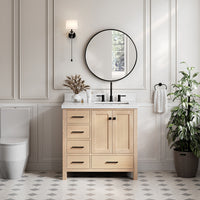 Beckford 36-Inch White Oak bathroom vanity in styled bathroom setting