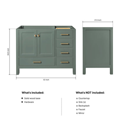 Beckford 42-inch Vintage Green base cabinet on dimensions