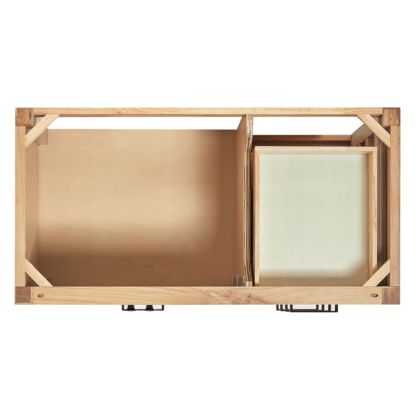 Beckford 42-inch Natural Oak base cabinet on white back ground front view open door