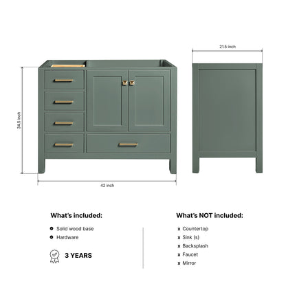 Beckford 42-inch Vintage Green base cabinet on dimensions