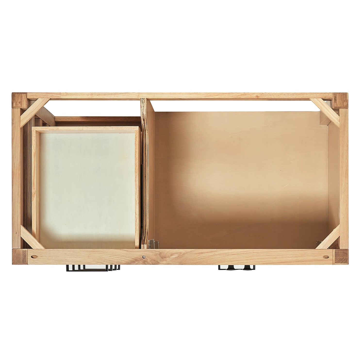 Beckford 42-inch Natural Oak base cabinet on white back ground front view open door