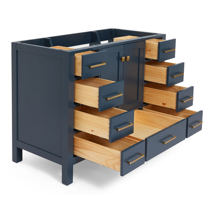 Beckford 42-inch Midnight Blue base cabinet on white back ground side view open door