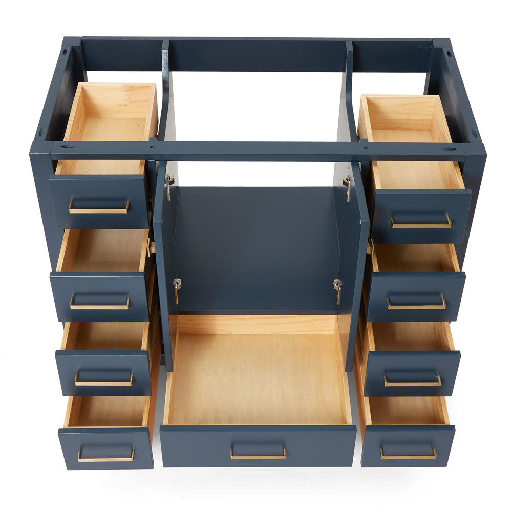 Beckford 42-inch Midnight Blue base cabinet on white back ground front view open door