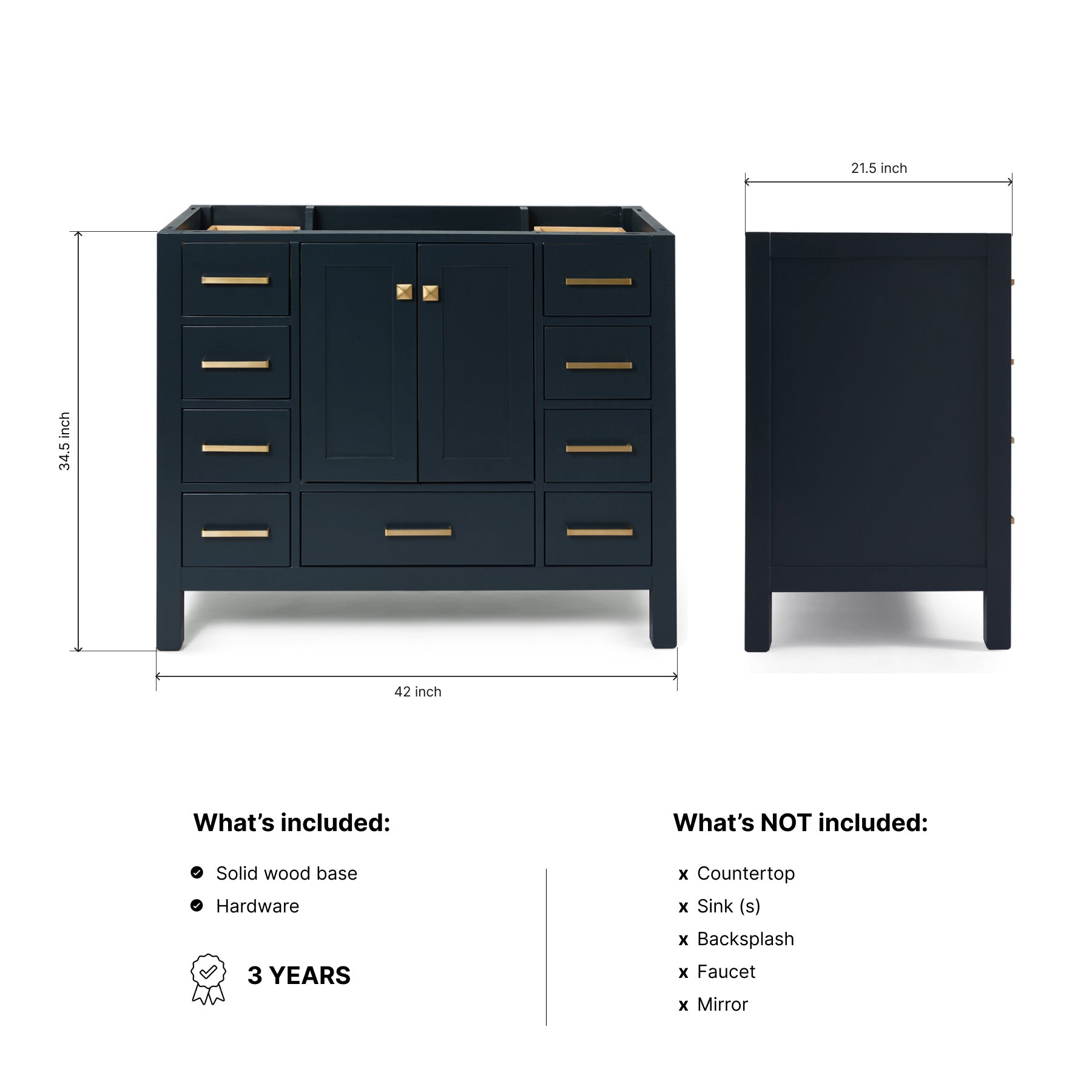 Beckford 42-inch Midnight Blue base cabinet on dimensions