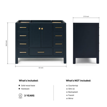Beckford 42-inch Midnight Blue base cabinet on dimensions