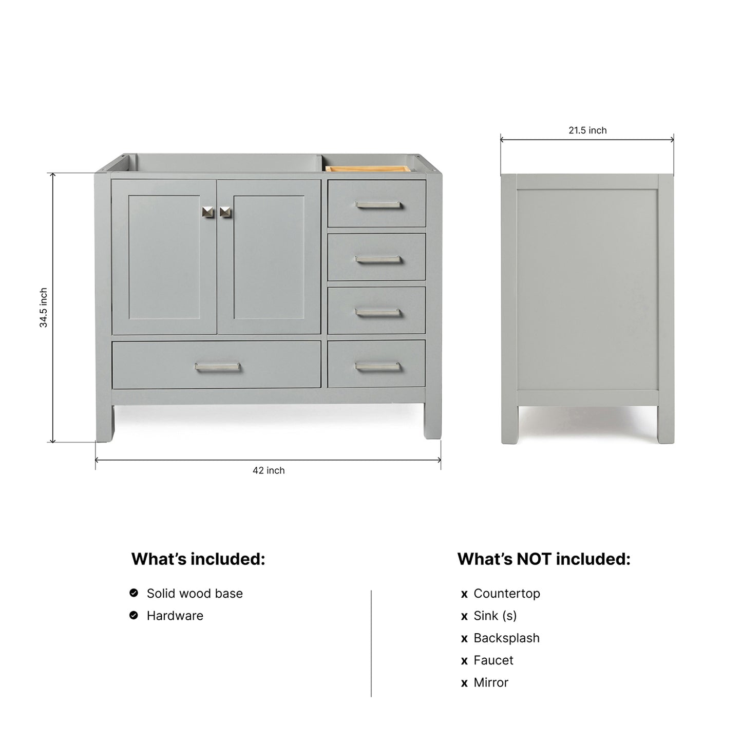 Beckford 42-inch Grey base cabinet on dimensions