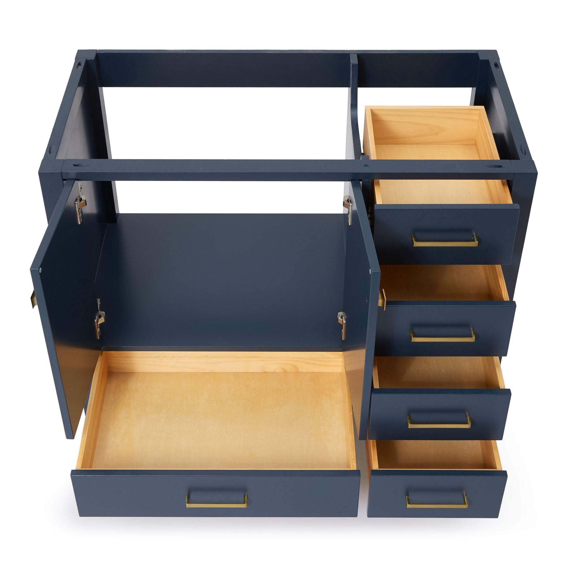 Beckford 42-inch Midnight Blue base cabinet on white back ground front view open door
