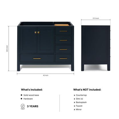 Beckford 42-inch Midnight Blue base cabinet on dimensions
