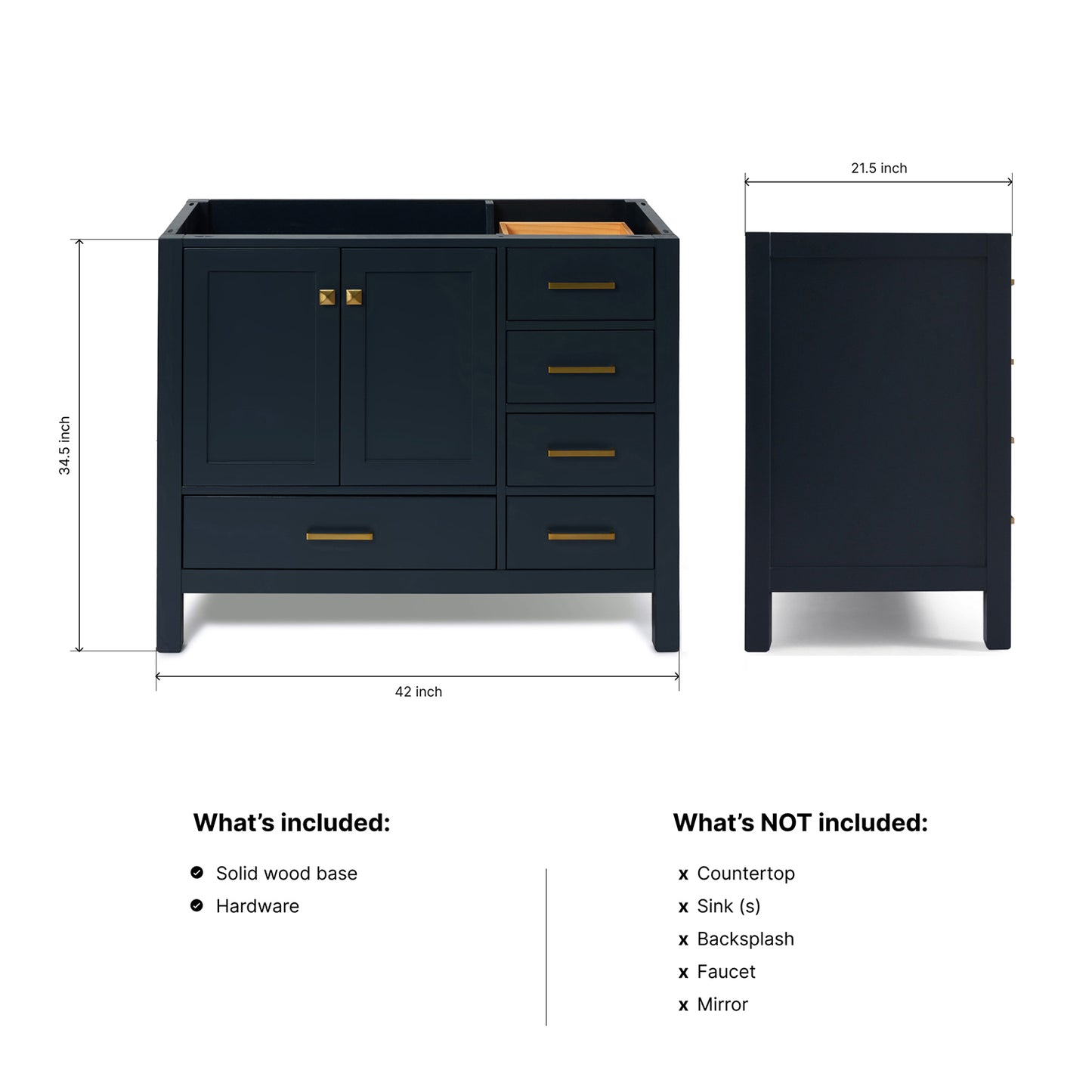 Beckford 42-inch Midnight Blue base cabinet on dimensions