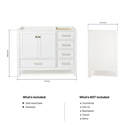 Beckford 42-inch White base cabinet on dimensions