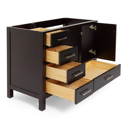 Beckford 42-inch Espresso base cabinet on white back ground side view open door